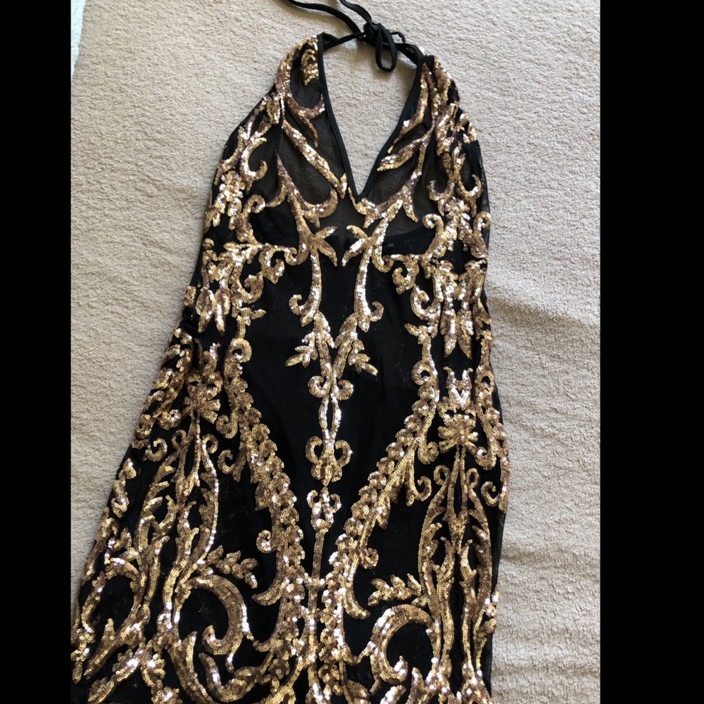 Black and Gold Sequin/Sheer Dress